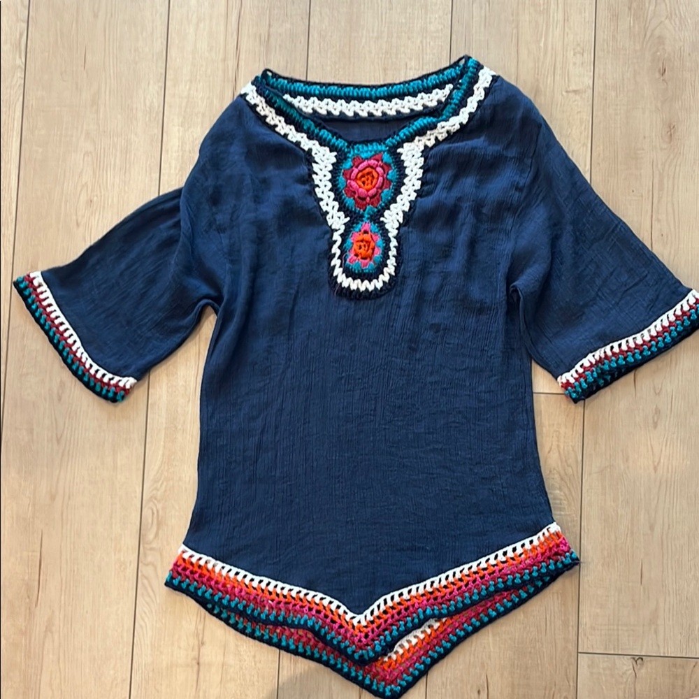 Navy Blue Crochet beach cover up